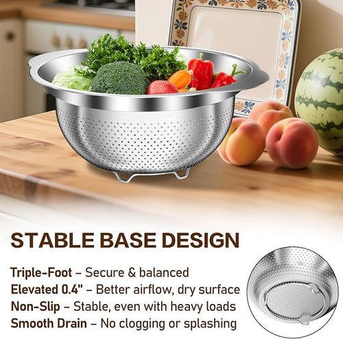 3.5QT Colander with Bowl, Rice Strainer, Stainless Steel Mixing Bowls with - Image 2
