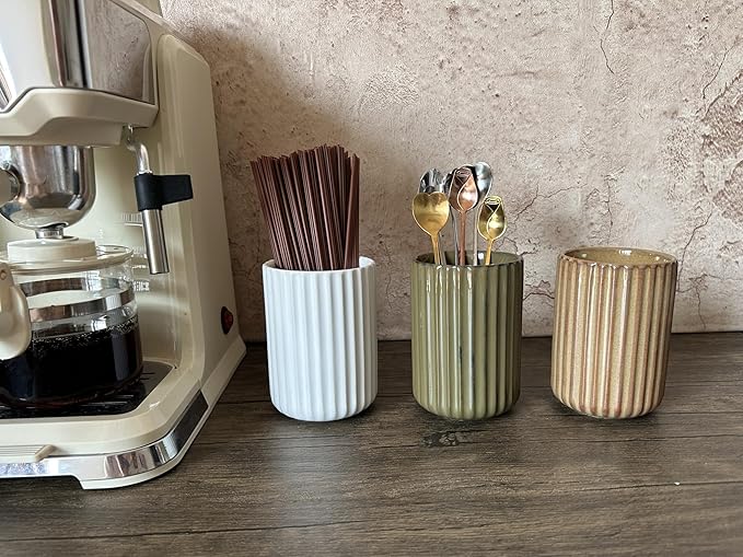 TOPYOKK Stoneware Coffee Bar Utensil Holder Tea & Coffee Spoon & Stirrer Holder - Image 2