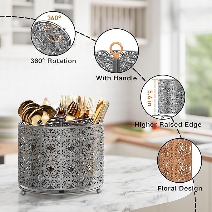 YIUKEA Rotating Utensil Caddy Countertop - Image 4