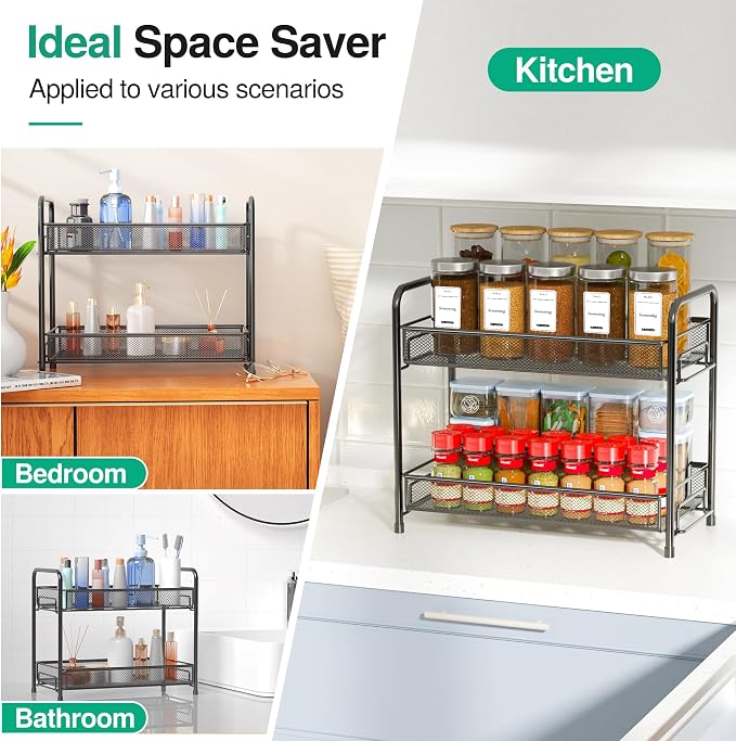 Spice Rack Organizer for Countertop 2 Pack, 2-Tier Counter Foldable Metal - Image 7