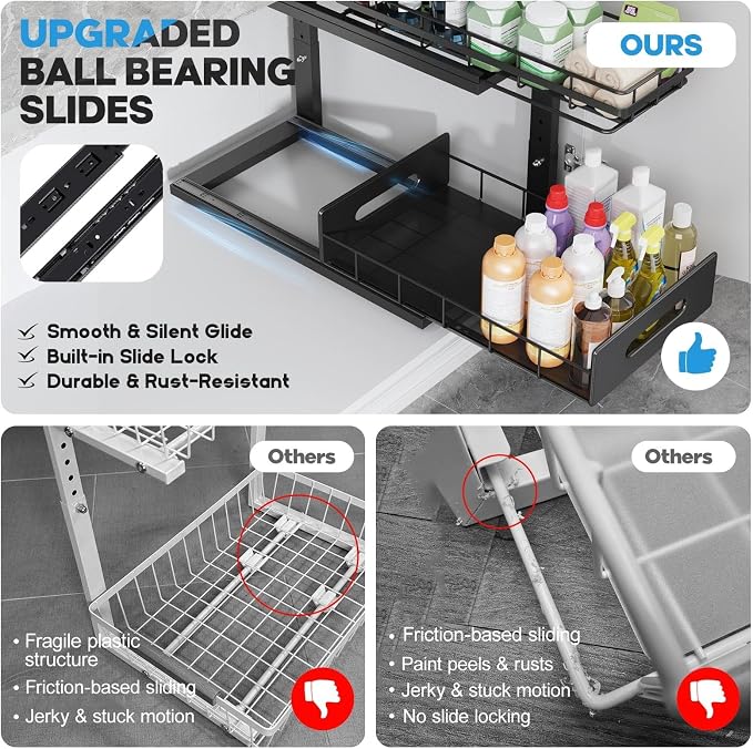 Under Sink Organizer Upgrade To Professional Rails, 2-Tier Dual Pull Out - Image 3