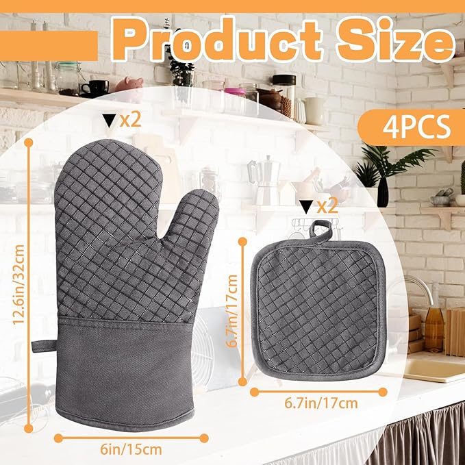 4 Pcs Oven Mitts and Pot Holders, High Heat 500°F Resistant Glove Potholder - Image 2