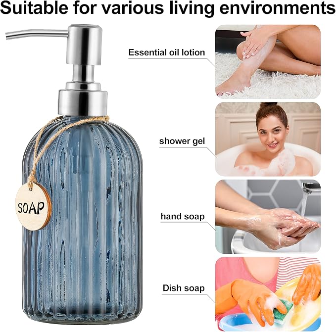 MOCLIF 16 OZ Soap Dispenser，Tempered Glass Clear Vertical Stripe - Image 4