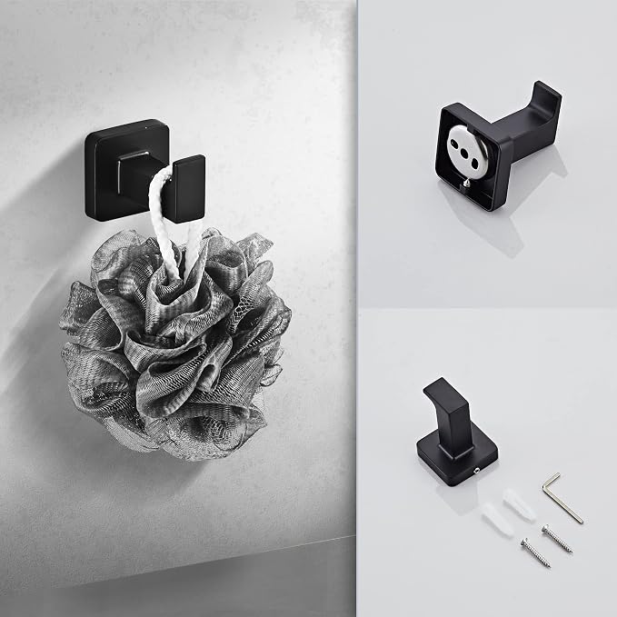 Matte Black Bathroom Hardware Set 4 Pieces, Towel Bar Set Stainless Steel Wall - Image 5
