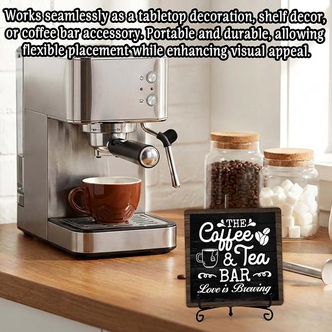Coffee Bar Sign, Love is Brewing Farmhouse Tabletop Decor, Coffee and Tea Lover - Image 4