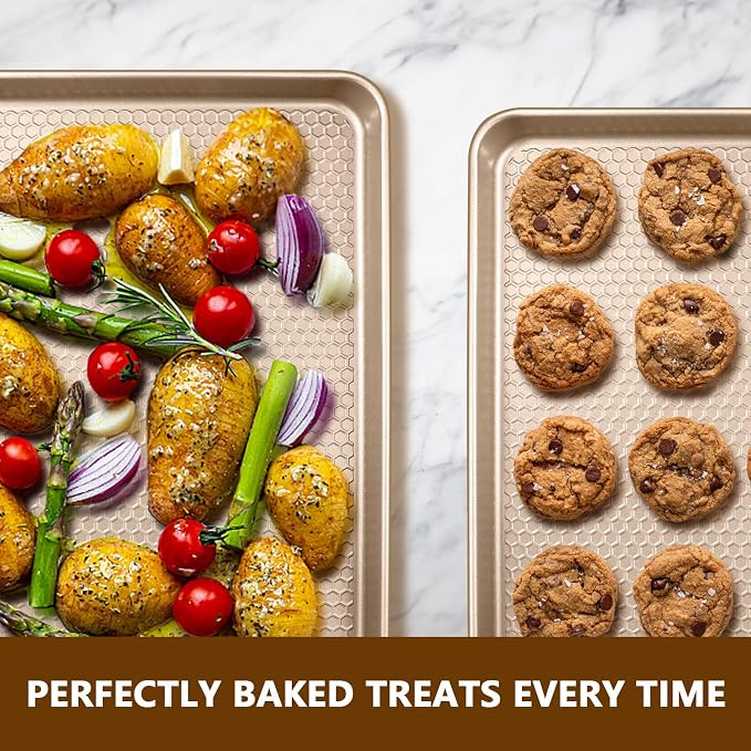 Wildone Baking Sheet Pan Set, Honeycomb Embossed Nonstick Baking Sheet 15x10 In - Image 6