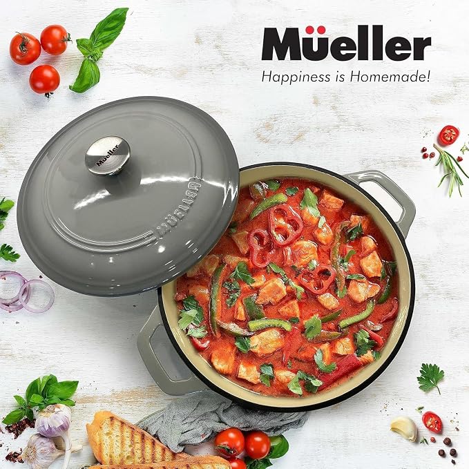 MUELLER HOME 4.5 QT Enameled Cast Iron Dutch Oven, Heavy-Duty Casserole Dish - Image 6