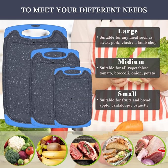 Viretang Non Slip Cutting Board, 3 Pieces Dishwasher Safe Cutting Boards - Image 5