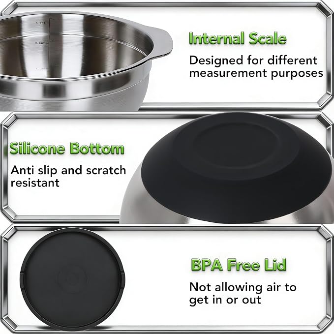 304 Stainless Steel Colander, 5 QT Large Capacity and 5QT Mixing Bowl, 2mm - Image 6
