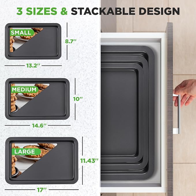 NutriChef 3-Piece Nonstick Baking Sheet Set – Non-Toxic Cookie Sheets - Image 3