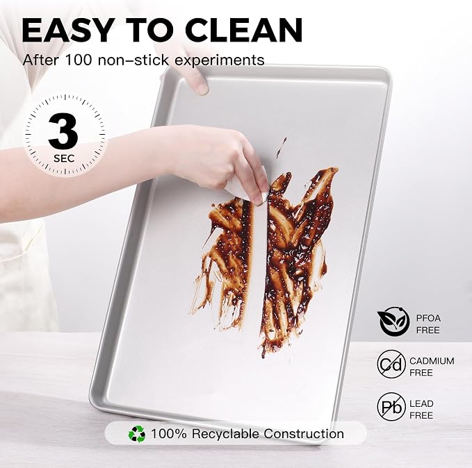 HONGBAKE Half Baking Sheet Pan Set of 2, Nonstick Cookie Sheet - Image 4