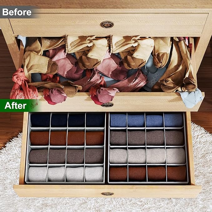 Joyoldelf Sock Drawer Organizer Divider Underwear Organizer 16-cell Fabric - Image 5
