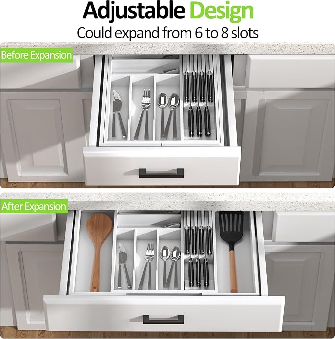 Bamboo Kitchen Drawer Organizer, Expandable Silverware Organizer - Image 3
