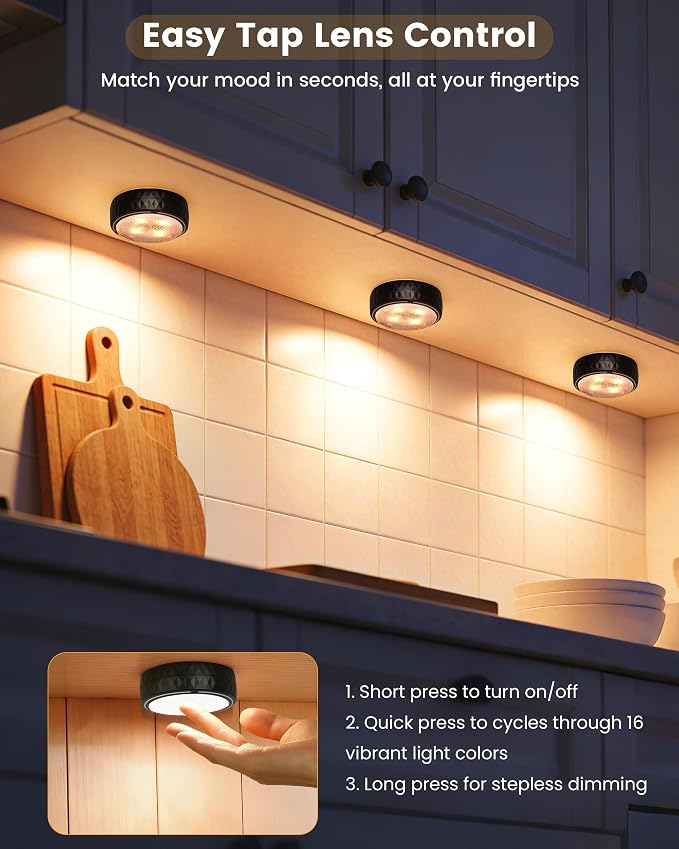 Puck Lights with Remote, Battery Operated LED Under Cabinet Lighting with Timer - Image 2