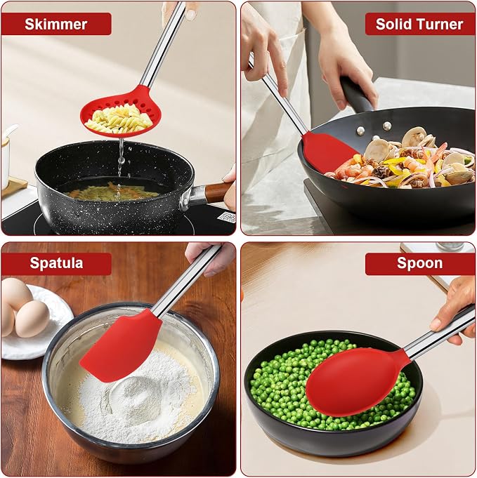 8 PCS Silicone Kitchen Utensils, Vayvnt Large Cooking Utensils Set - Image 7