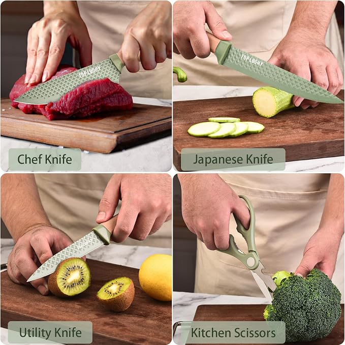Kitchen Knife Set, Retrosohoo 6-Pieces Green Sharp Knife Set - Image 5