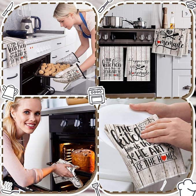 Sratte 6 Pcs Kitchen Decor Accessories Set Farmhouse Towels Pot Holders Oven - Image 5