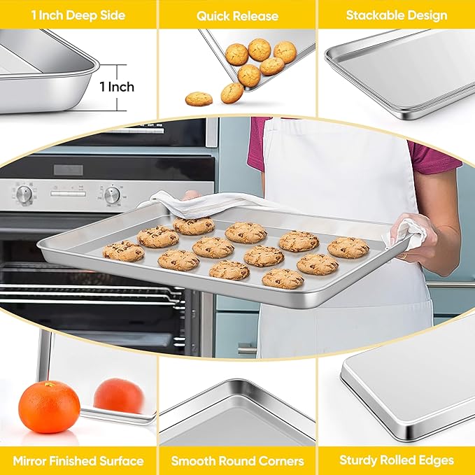 Homikit 2 Pack Baking Sheet, 18” x 13” Stainless Steel Large Cookie Pan Set - Image 3