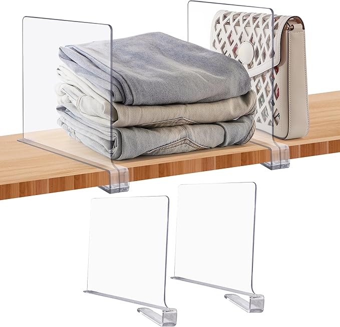 JOY DECOR 2 Pack Acrylic Clear Shelf Dividers by JOY+DECOR