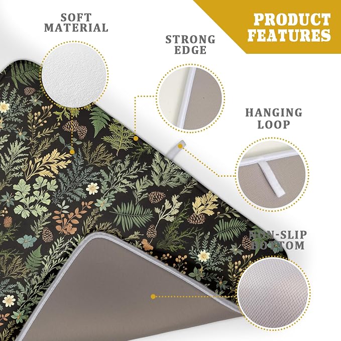 Black Green Botanical Dish Drying Mat - Image 4