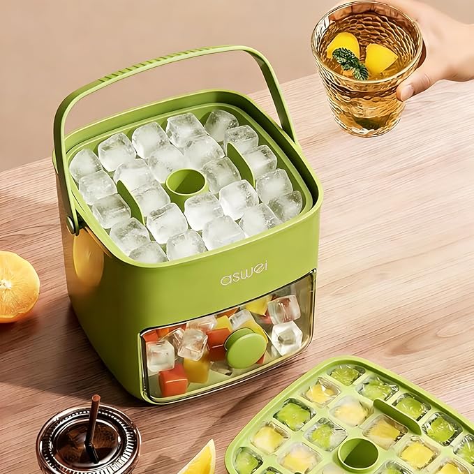 Compact Ice Cube Tray with Lid and Bin, Mini Press-Type Ice Cube Maker - Image 4