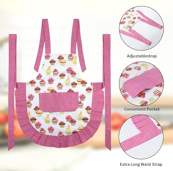 G2PLUS Aprons for Women with Pockets, 29 x 21 Inch Extra Long Ties Cupcake Apron - Image 3