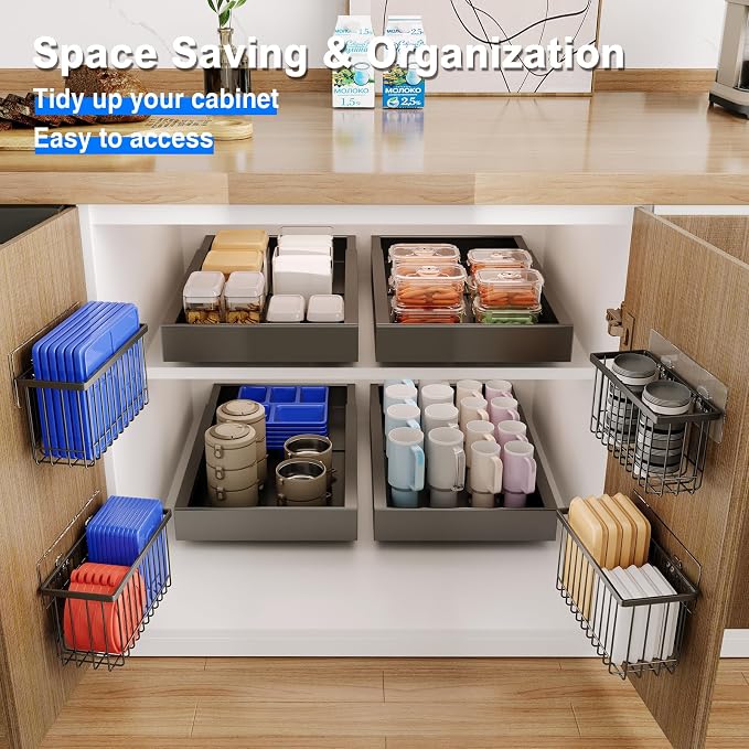 MUSTORN 3 Pack Adhesive Cabinet Door Organizer, Lid Organizers Inside Cabinet - Image 3