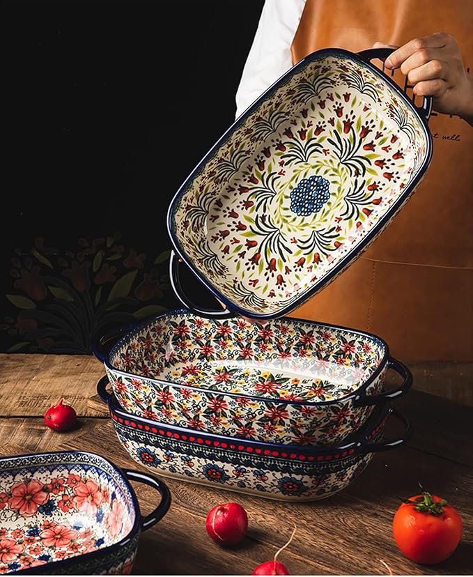 Vintage Style Pottery Bakeware Ceramic Casserole Dish Baking Pan Lasagna Pans - Image 5