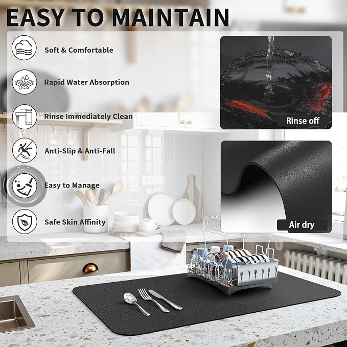HotLive Dish Drying Mat for Kitchen Counter, Heat Resistant Drainer Mats - Image 4