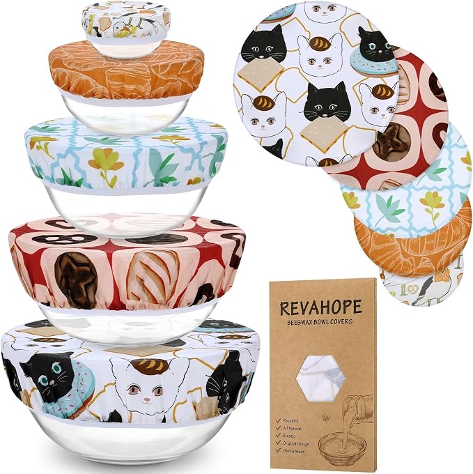 5-Size Reusable Beeswax Bowl Covers by Revahope