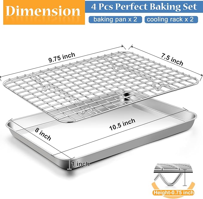 TeamFar Toaster Oven Pan with Rack Set, 10.5 x 8 x 1 Inch Stainless Steel Small - Image 2