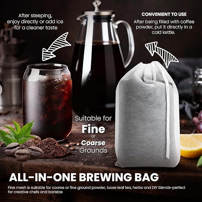 Cold Brew Bags, 4 * 6 Inch Fine Mesh Drawstring Pouches, Fits Mason Jars & - Image 6