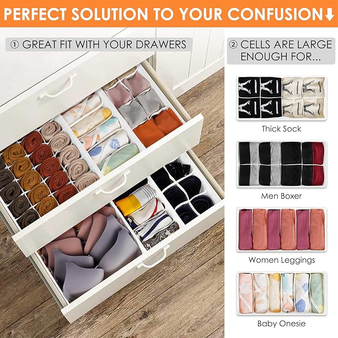 12 Pack Drawer Organizers for Clothing, 116 Large Compartments Fabric Dresser - Image 3