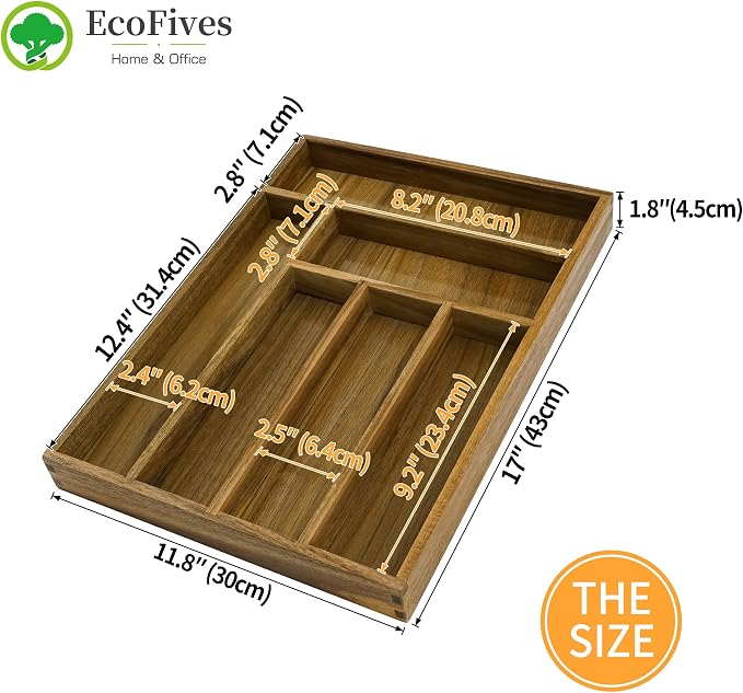 EcoFives Luxury Acacia Kitchen Drawer Organizer - Image 4