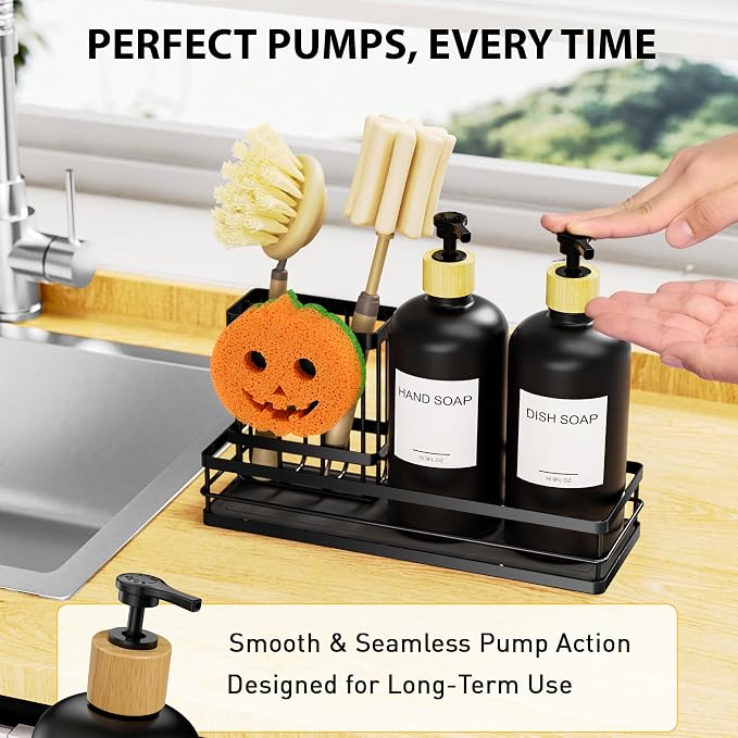 Moforoco Kitchen Dish Soap Dispenser Set, 16OZ Glass Bottle, Hand and Dish Soap - Image 5