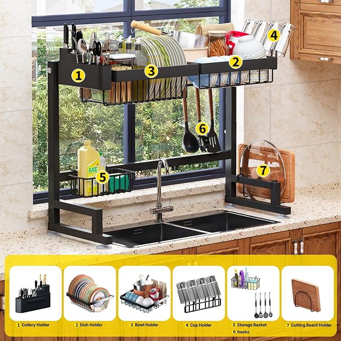 ilvvan Over Sink Dish Drying Rack Snap-On Design Large Dish Drainer Storage - Image 8