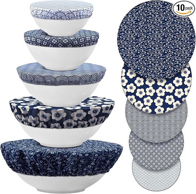Patelai 10 Pcs Bowl Covers Reusable in 5 Size Stretch Cloth Fabric Elastic Food by Patelai