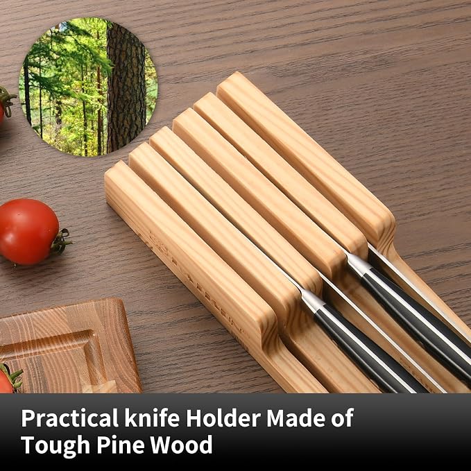In-Drawer Knife Block with 5 Pieces Knives, Bamboo Knife Drawer Organizer - Image 6