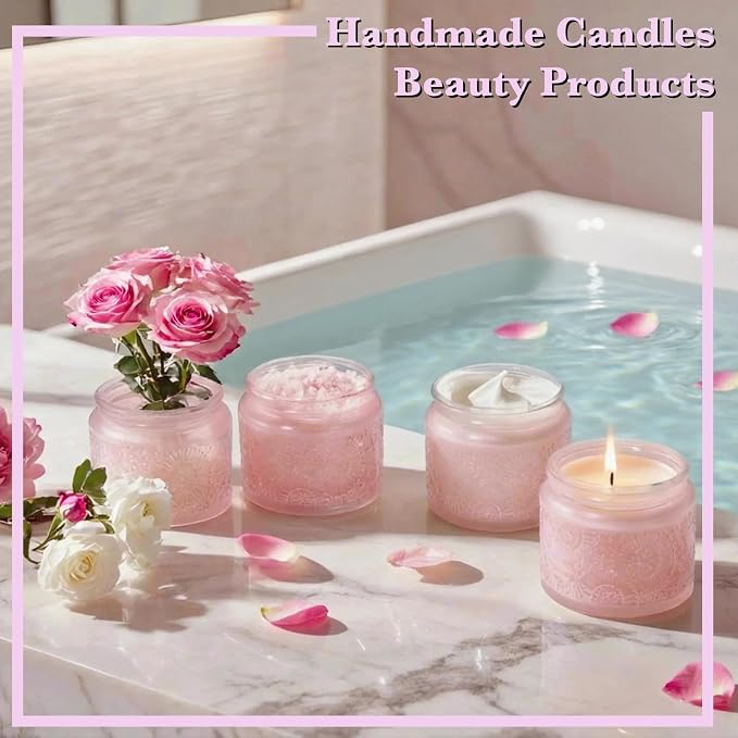 4 oz Pink Glass Jars with Airtight Bamboo Lids 6 pack, Decorative Small Food - Image 3