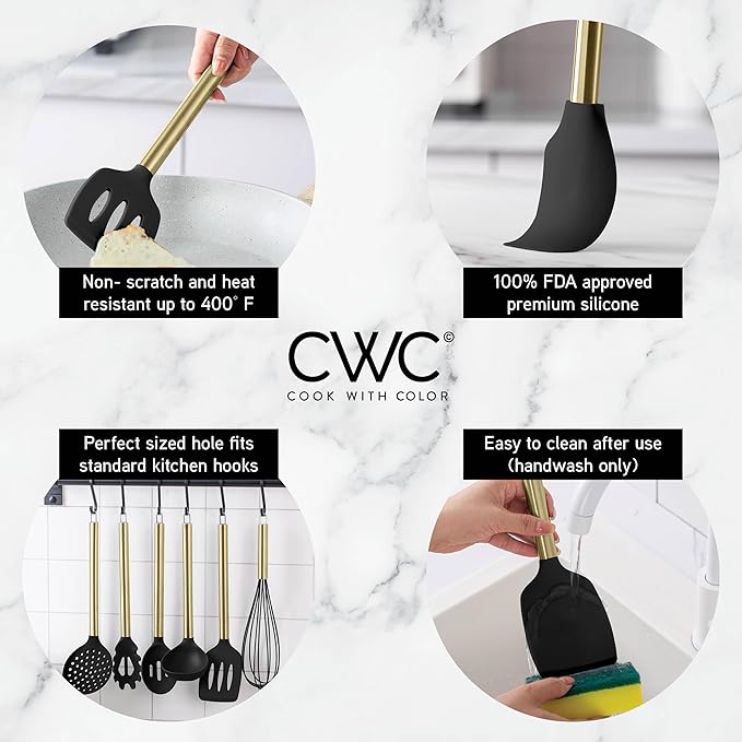 COOK WITH COLOR Silicone Cooking Utensils, Kitchen Utensil Set, Cooking Utensils - Image 3
