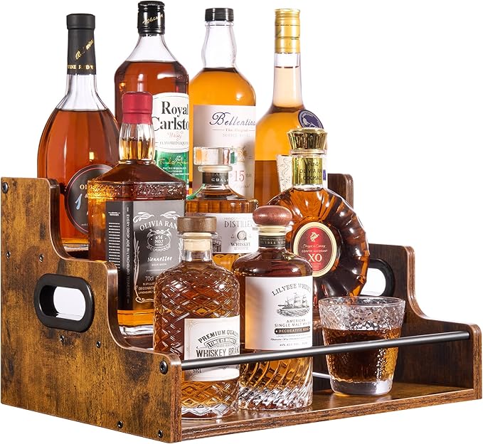 YQBRAO [Upgraded Rustic Wood Liquor Bottle Display Shelf, 3-Tier Liquor Shelf by Unknown