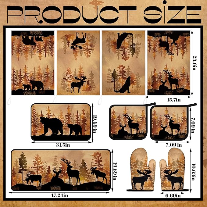 Fourluoo 10 Pcs Farmhouse Kitchen Decor Set 4 Brown Bear Kitchen Towels 2 - Image 3