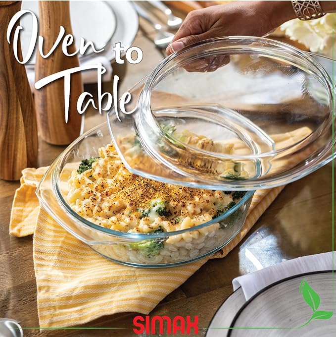 Simax Casserole Dish with Lid, 2 Quart Round Glass Casserole Dishes - Image 4