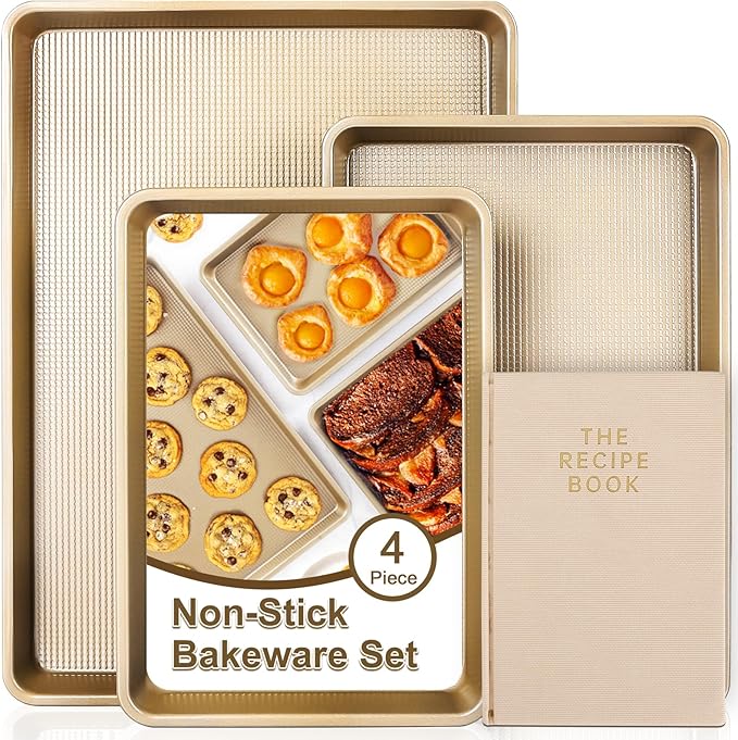 4 Pieces Bakeware Set | 3 Baking Pans & 1 Recipe Notebook Combo | Nonstick by Unknown