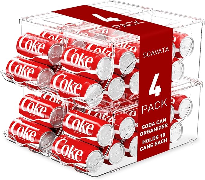 SCAVATA 4 Pack Stackable Refrigerator Organizer, Soda Can Dispenser Pop Cans by Tidyyourlife