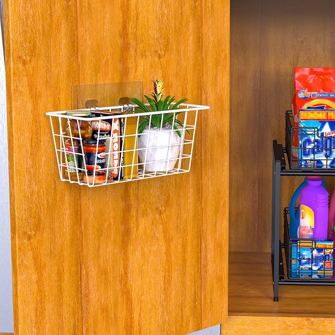 MaraFansie Wall Wire Baskets Adhesive Basket Hanging Kitchen Baskets No Drilling - Image 4