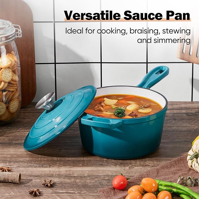Homikit Cast Iron Sauce Pan, 1 Quart Enameled Cast Iron Saucepan - Image 8