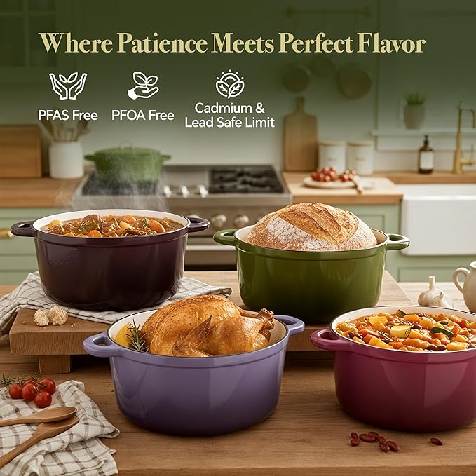 4.5 Quart Dutch Oven Pot with Lid, Non Stick Enameled Cast Iron Dutch Oven - Image 2