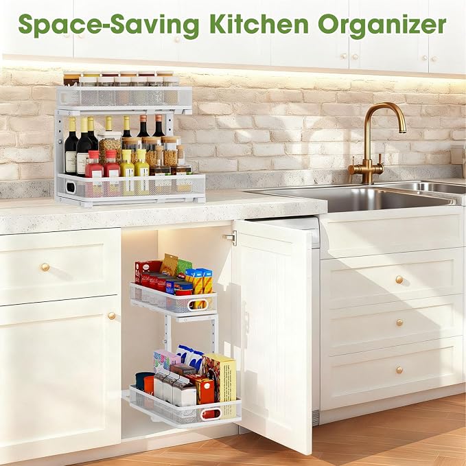 Under Sink Organizer 4-Pack, Metal 2-Tier Pull-Out Cabinet Shelf - Image 6