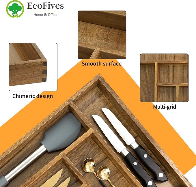 EcoFives Luxury Acacia Kitchen Drawer Organizer - Image 3